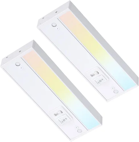 TORCHSTAR Iluminación LED para debajo del gabinete, 5CCT, 8 pulgadas, 6 W, 450 lm, cableado y enchufable, 5 colores seleccionables, CRI90 120 V,
