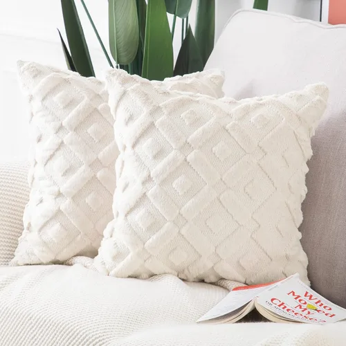 MADIZZ - Juego de 2 fundas para cojín de terciopelo y de lana corta, afelpado suave de lujo para decoración de sofá, dormitorio, color beige,