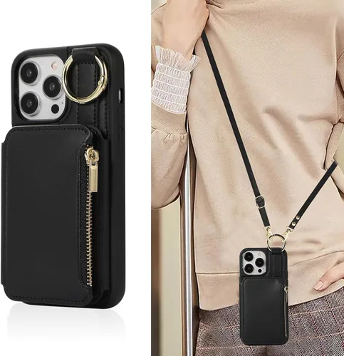 Miniatura 3 de UEEBAI Funda tipo cartera cruzada para iPhone 13 Pro Max de 6.7 pulgadas, tarjetero con función atril y bloqueo RFID, funda de piel sintética