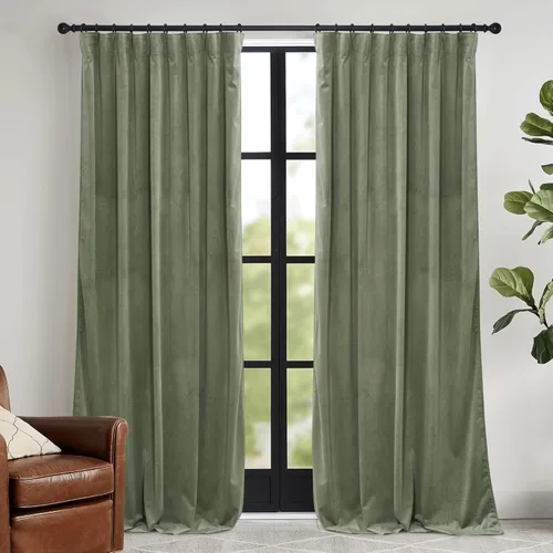 Miniatura 11 de RYB HOME Cortinas elegantes de terciopelo verde de 108 pulgadas de largo, bloqueo de luz, aislamiento térmico, elegantes cortinas de terciopelo