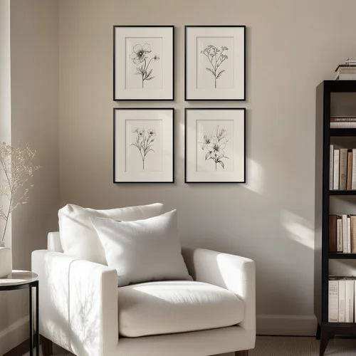 Miniatura 3 de Arte de pared botánico enmarcado en blanco y negro para baño, ilustraciones de plantas florales de granja para paredes de baño, 4 piezas