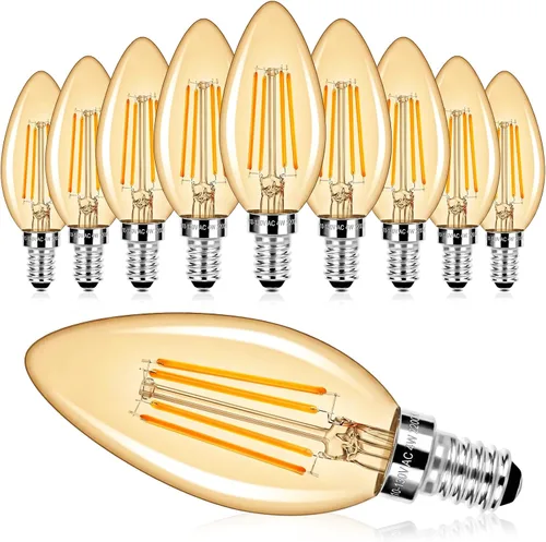 Miniatura 19 de E12 LED Candelabra Bulbs 40 Watt Equivalent, 4W Vintage Candle Light Bulbs Dimmable, 350Lm Amber Warm White 2200K B10 Edison Bulb, Filament Clear