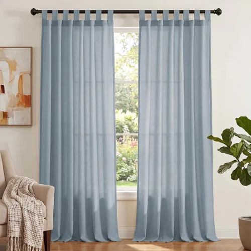 Miniatura 17 de PrinceDeco Cortinas de Lino de 63 Pulgadas de Largo con Trabillas Superiores Paneles de Tratamientos para Ventanas Semi Transparentes de Filtrado