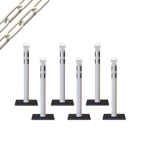 Miniatura 35 de Trafford Industrial - Paquete de 6 postes de delineador de 45 pulgadas, collares reflectantes de 3 pulgadas, base de goma de 10 libras