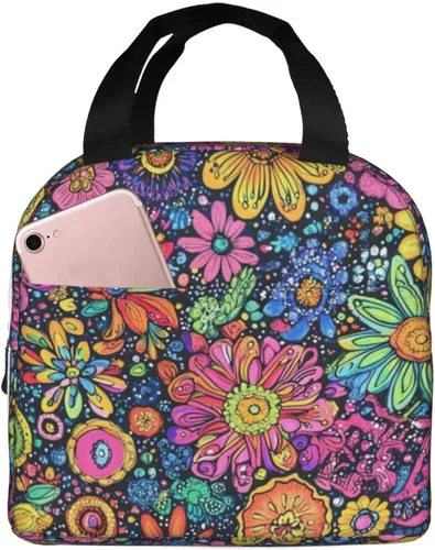 Miniatura 42 de Lonchera con diseño a cuadros azules aislada, bolsa térmica para almuerzo para adultos, niños, niñas, mujeres, oficina, trabajo, escuela, picnic