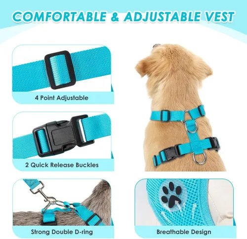 Miniatura 5 de SlowTon Arnés de cinturón de seguridad para perro, arnés de automóvil para perro, malla ajustable, transpirable, cinturón de seguridad para perro