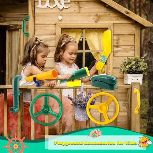 Miniatura 6 de Juego de 11 piezas de columpio para patio de recreo, accesorios de plástico para volante pirata con asas de seguridad, telescopio, periscopio