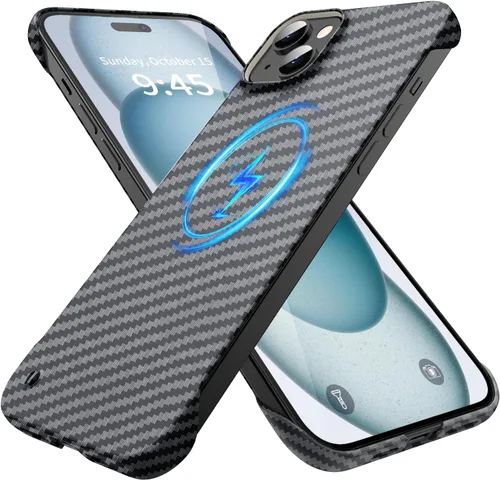 Miniatura 12 de GRECAZO Funda magnética ultrafina y esmerilada suave al tacto, textura de fibra de carbono sin bordes para iPhone 14 Pro Max de 6.7 pulgadas