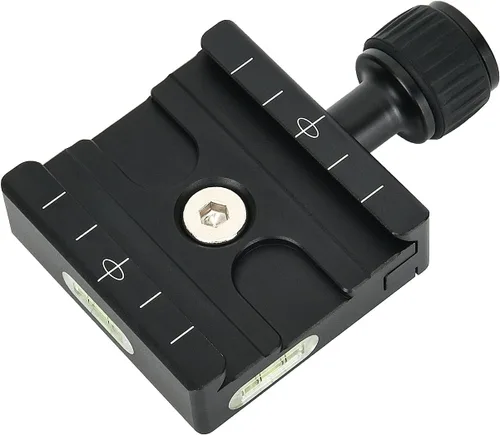 Placa de liberación rápida de aluminio de 1.969 in con abrazadera QR de 3/8 pulgadas con adaptador de 1/4 pulgadas y nivel de burbuja Ytvariw,