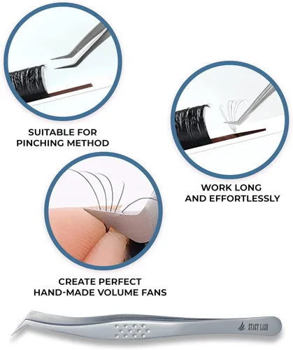 Miniatura 5 de Stacy Lash STL-14 Pinzas de extensión de pestañas curvas/Suministros para extensiones clásicas y abanicos prefabricados con volumen/Herramientas