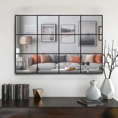 Miniatura 2 de Antok Espejo de pared, espejo decorativo de ventana de 24 x 36 pulgadas, espejo de pared con marco de metal, colgante o inclinado para sala