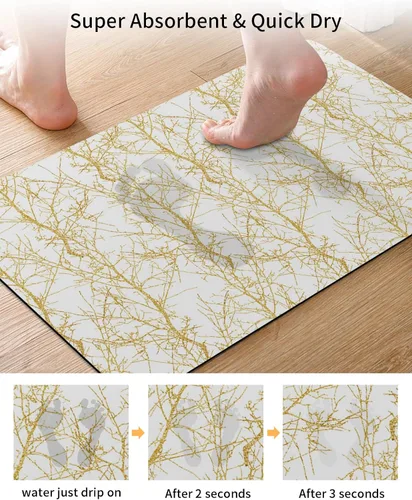Miniatura 3 de Tapete de baño con rama dorada para bañera, antideslizante, de secado rápido y absorbente, tierra de diatomeas, cocina, ducha, fregadero, lavable