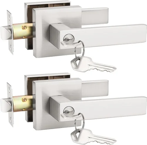 Miniatura 15 de KNOBWELL Juego de 6 manijas de puerta de entrada resistentes color negro mate con llave igual/combo con llave, manija de puerta clásica