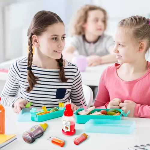 Miniatura 7 de Contenedor de 26 piezas de lonchera Bento para salsa de soja, 5 mini botellas de plástico para condimentos, lindos accesorios de almuerzo para niños