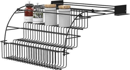 Miniatura 8 de Estante de especias desplegable de 3 niveles, soporte de almacenamiento de pasos, organizador retráctil para botellas de especias y frascos