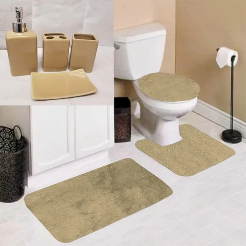 Miniatura 8 de (#6) Juego de baño de 7 piezas con alfombrilla de baño con tapa de inodoro de contorno con alfombras de respaldo de goma con accesorios en varios