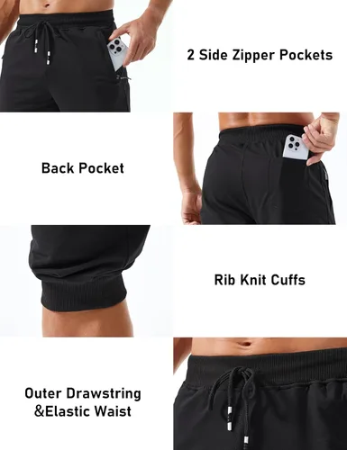 Miniatura 4 de MAGCOMSEN Pantalones capri de 34 para hombre con bolsillos con cremallera, ajustados, para entrenamiento, correr, entrenamiento, pantalones capri