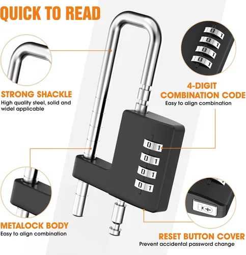 Miniatura 4 de Cerradura de gabinete con combinación, cerradura de armario de combinación ajustable en forma de U para armario de gimnasio, armario, vallas, Negro