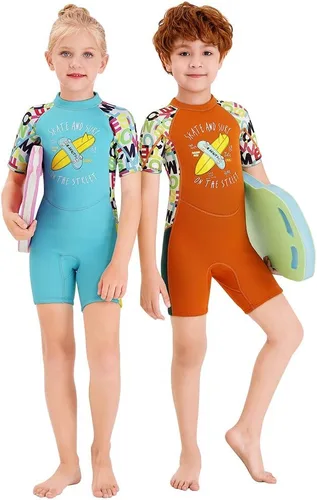 Miniatura 5 de Traje de neopreno térmico para niños, traje de baño corto de 2.5 mm para niñas y niños, juvenil, adolescente, niño pequeño, traje de baño de una