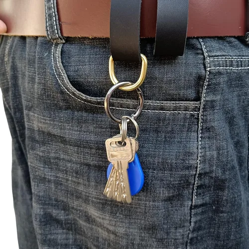 Miniatura 8 de Paquete de 2 protectores de cinturón de cuero + 1 llavero con hebillas de latón macizo, protectores de cinturón de cuero para hombres y mujeres