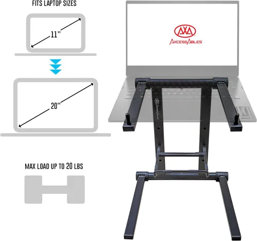 Miniatura 3 de AXA AXCESSABLES Soporte para portátil DJ con bolsa de viaje Soporte portátil plegable de aluminio para portátiles de hasta 15 pulgadas y 20 libras