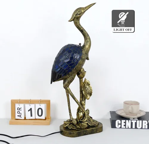 Miniatura 3 de Tiffany - Lámpara de mesa estilo pájaro con vitrales azules de 23.6 pulgadas de alto, lámpara de mesa Tiffany vintage para dormitorio, sala