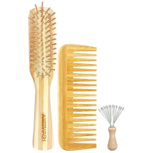 Miniatura 9 de Juego de peine de bambú para mujer, cepillo desenredante de paleta de madera para cabello grueso, fino, rizado, lacio, ondulado, fino, diente ancho