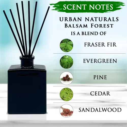 Miniatura 3 de Urban Naturals Balsam Forest - Juego de aceites difusores de varillas – Abeto Fraser, hoja perenne, pino, cedro leñoso y sándalo – Botella de vidrio