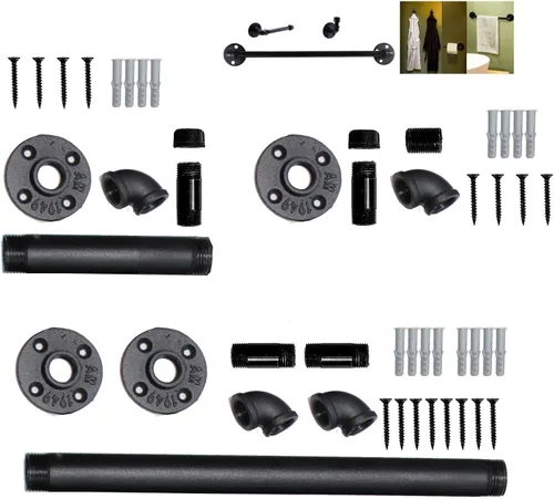 Miniatura 4 de Kit industrial de 3 piezas de tubería que incluye toallero de 18 pulgadas, gancho para bata y soporte para papel higiénico, juego de accesorios