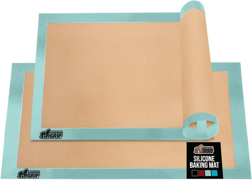 GORILLA GRIP Tapete para hornear de silicona antiadherente reutilizable de grado alimenticio, 16.5 x 11.87 pulgadas, media hoja, 2 unidades, forros