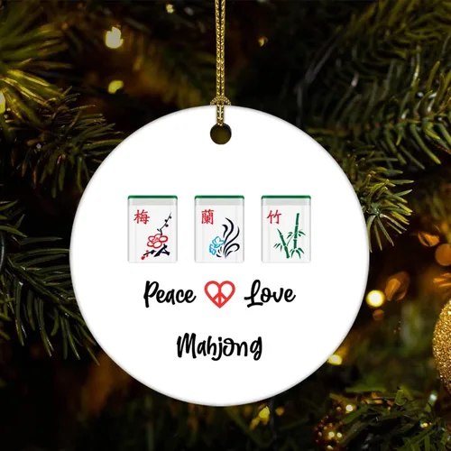 Adornos de recuerdo de Navidad, adornos chinos de paz, amor, mahjong, adornos de cerámica, regalos de Mahjong, adornos colgantes para árbol de