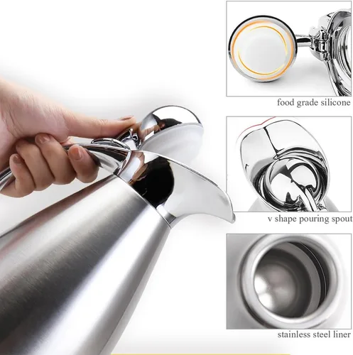 Miniatura 3 de Jarra térmica de acero inoxidable de 68 onzas – Termo/jarra aislada al vacío de doble pared con tapa – Jarra de café/té retención de calor y frío