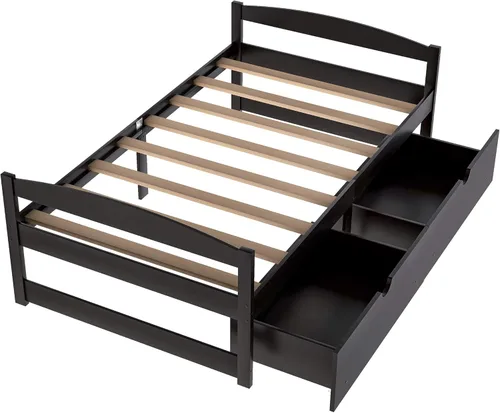 Miniatura 5 de Merax Cama de plataforma de tamaño individual con dos cajones, no necesita somier, espresso