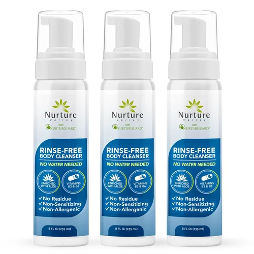 Nurture - Limpiador espumoso sin agua sin enjuague | Mujeres, camping, ancianos y cuidado hospitalario | Lavado de ducha y baño sin agua con aloe