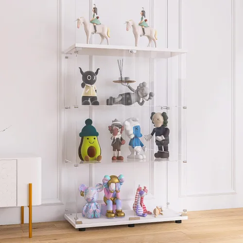 Miniatura 17 de Vitrina de cristal con luces LED y cerradura, vitrina Curio de 4 niveles con puerta de cristal, estantería de pie para sala de estar, dormitorio