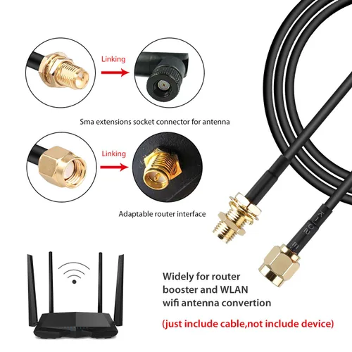 Miniatura 6 de traderplus Paquete de 3 cables de extensión RP-SMA macho a hembra de 10 pies Router WiFi Extensor de antena