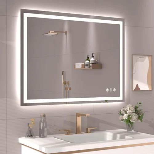 Miniatura 85 de Snowdool Espejo LED de baño, 32 x 32 pulgadas con luz frontal y retroiluminada, antivaho, espejo de tocador de baño para pared, función de memoria