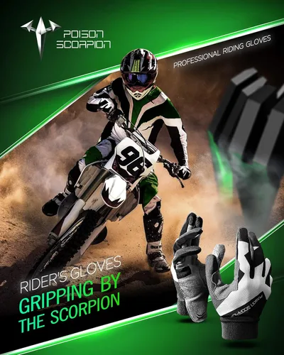 Miniatura 7 de POISON SCORPION Guantes de motocicleta para niños niño bicicleta de tierra deportes al aire libre dedo completo negro XS ajuste motocross MX BMX MTB