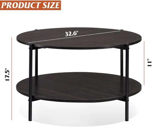 Miniatura 3 de WLIVE Mesa auxiliar redonda para sala de estar, mesa de centro pequeña de 32.6 pulgadas con estante de almacenamiento abierto, mesa central de Negro