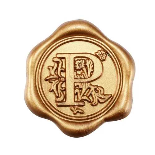 Miniatura 14 de Yoption 50 piezas de pegatinas de sello de cera inicial G, pegatinas de sello autoadhesivas de letra dorada retro antigua para sobres, para bodas