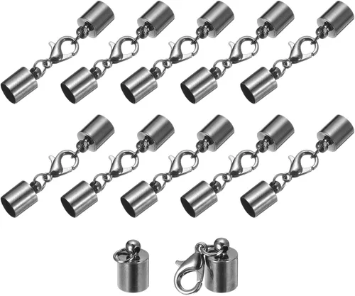 Miniatura 18 de uxcell Juego de 10 tapas de cuero de 0.315 in con cierres de pinza de langosta, terminadores de barril para hacer pulseras de cuero, tono bronce