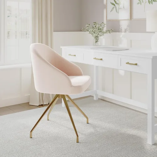 Miniatura 2 de Martha Stewart Sora Silla de Trabajo Giratoria Fija con Brazos Inclinados para Oficina en Casa en Tela Conch Shell con Marco de Latón Pulido