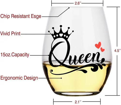 Miniatura 2 de Perfectinsoy Divertida copa de vino de reina, regalo único de reina para hermanas, mujeres, novia, ella, esposa, amiga, despedida de soltera