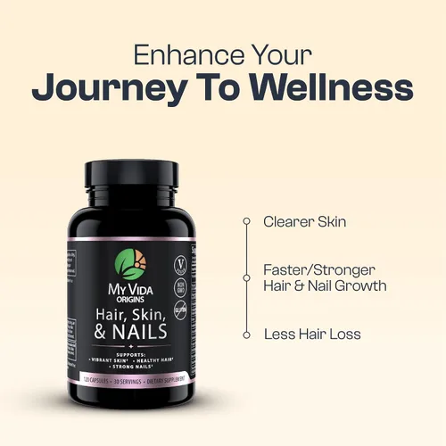 Miniatura 3 de My Vida Origins Cabello y uñas Cabello más grueso, uñas más fuertes, piel vibrante Apoya la belleza natural Zinc, biotina, vitamina E Vegano