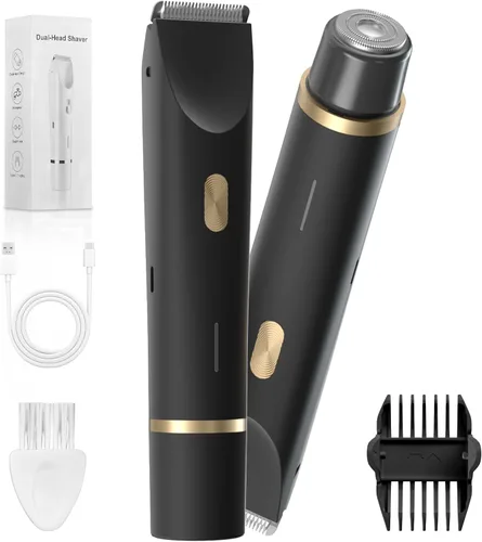 Miniatura 12 de Recortadora de bikini para mujer, afeitadora eléctrica de doble extremo para línea de bikini y vello púbico, impermeable, recargable, USB-C, Verde