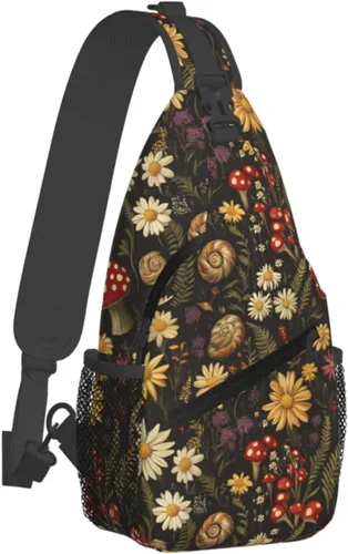 Small Crossbody Bags for Women Men - Vintage Mushroom Plant Print Adjustable Shoulder Bag Fanny Packs Belt Sling Bag Crossbody Purses Backpack for