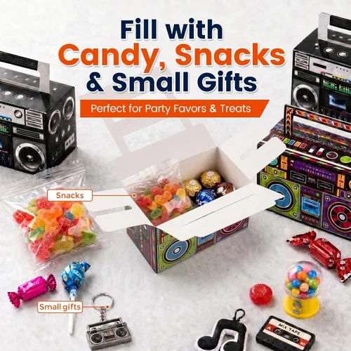 Miniatura 3 de VGOODALL 10 cajas de recuerdo de fiesta de los años 80, cajas de regalo de dulces novedosas para suministros de fiesta retro, decoraciones de radio