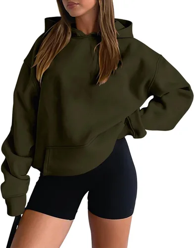 Miniatura 49 de onlypuff Sudadera casual con capucha para mujer, de manga larga, con bolsillo de canguro, hombro caído