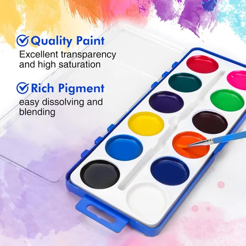 Miniatura 4 de Juego de 100 pinturas de acuarela para niños, 12 colores de acuarelas con pincel, juego de pintura de acuarela para niños para recuerdos de fiesta