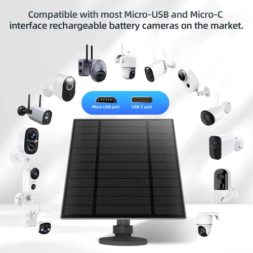 Miniatura 4 de Panel solar de 5 W para cámara de seguridad, panel solar con puerto micro USB y USB-C para cámara de batería recargable de 5 V CC al aire libre